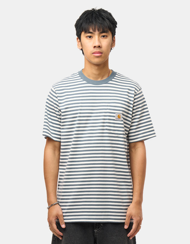 Carhartt WIP S/S Ezra Pocket T-Shirt - Ezra Stripe/Cozy Blue/Wax