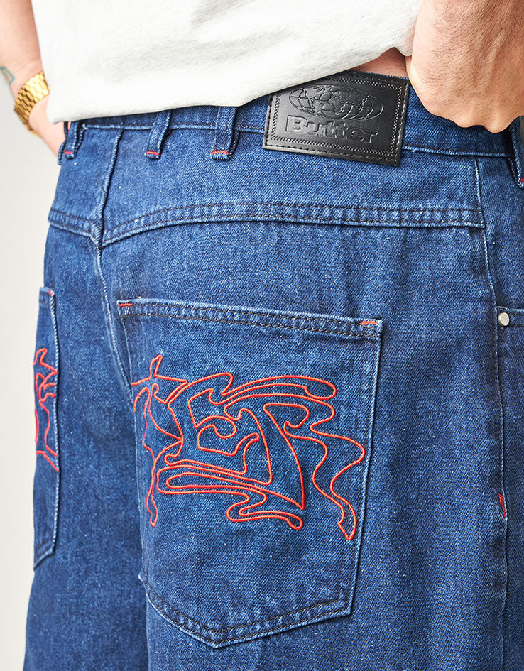 Butter Goods Drummer Baggy Denim Shorts - Raw Dark Indigo