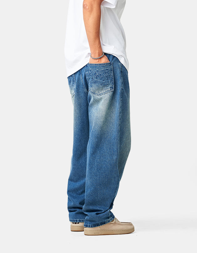 Butter Goods Drummer Baggy Denim Jeans - Stone Wash Blue