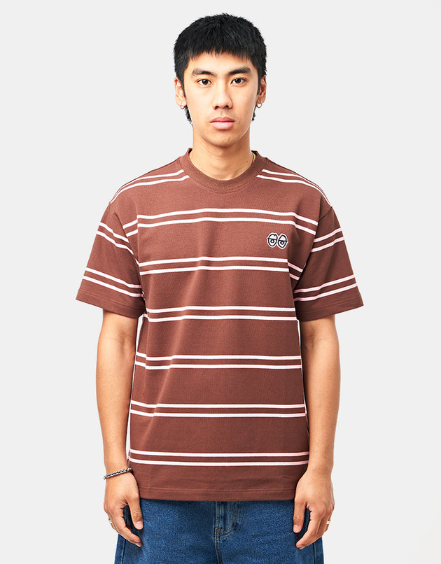 Krooked Eyes Stripe T-Shirt - Brown/Pink/ Pink/Black