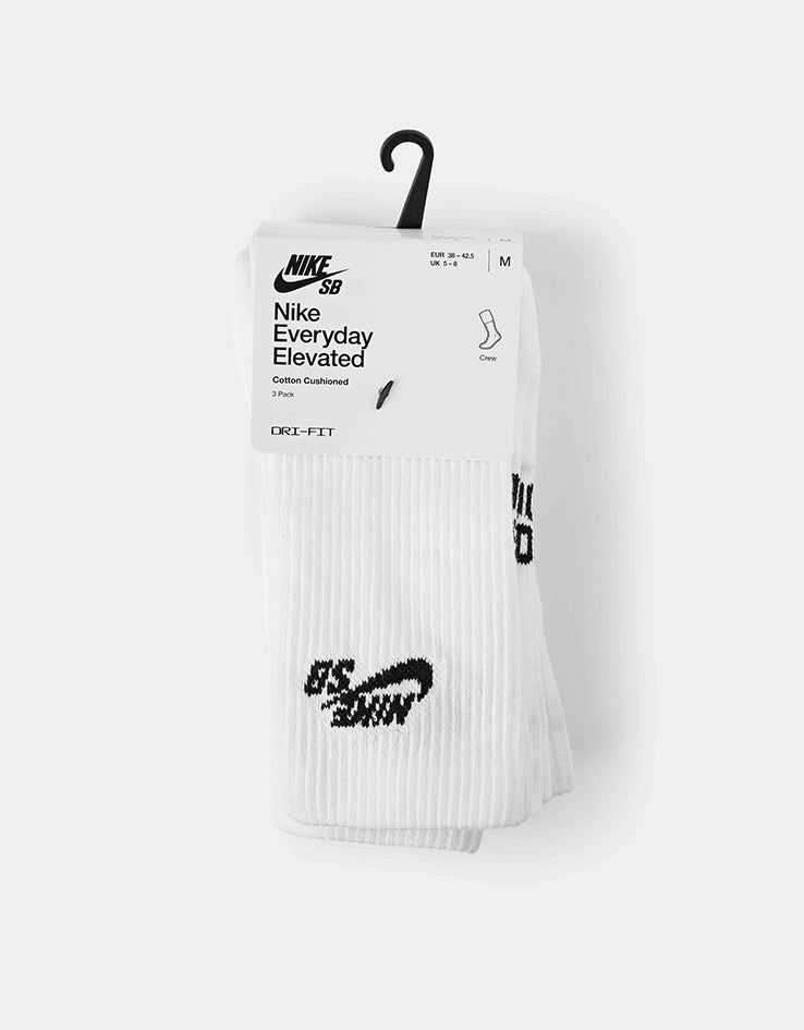 Nike SB Everyday Elevated 3 Pack Crew Socks - White/Black