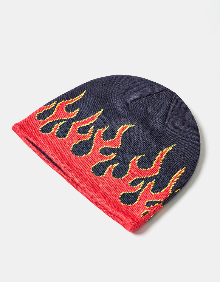 Route One Fuego Cuffless Beanie - Navy/Flaming Red/Blazing Yellow