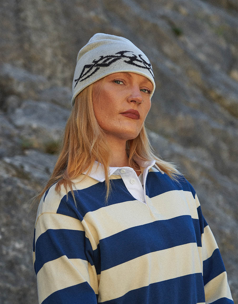 Route One Tribal Cuffless Beanie - Angora/Espresso