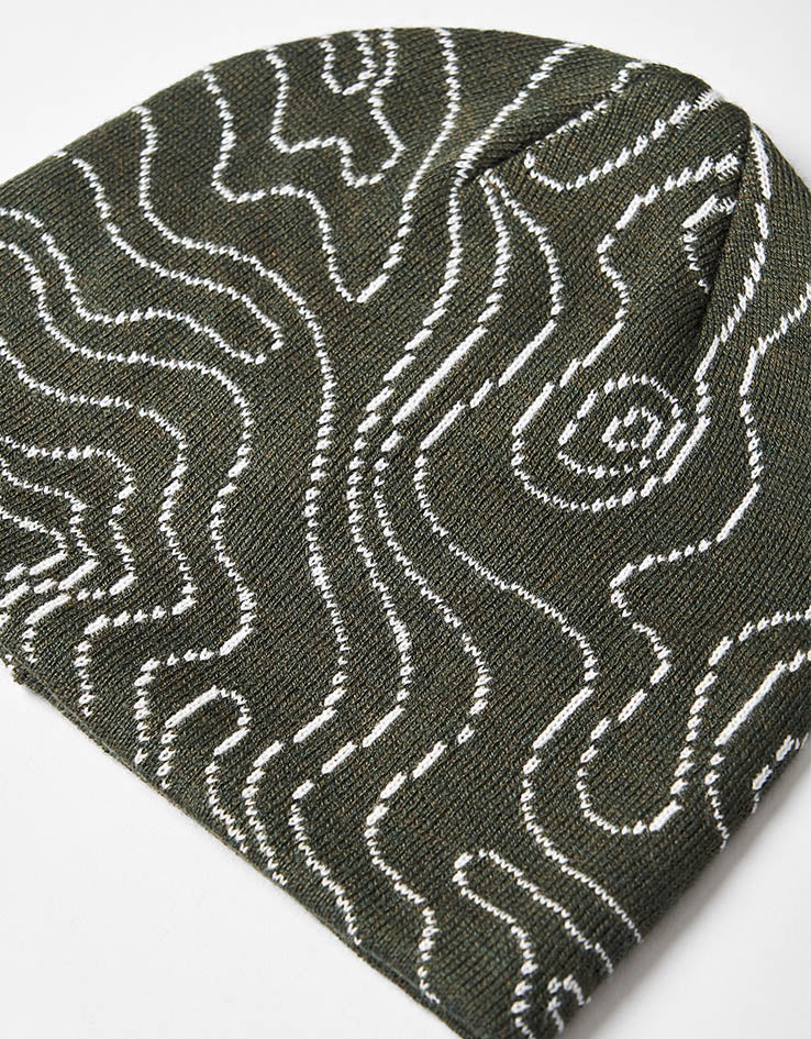 Route One Topographic Cuffless Beanie - Ivy/White
