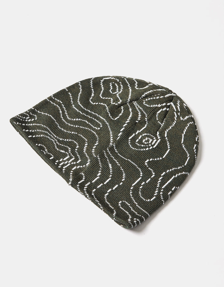 Route One Topographic Cuffless Beanie - Ivy/White