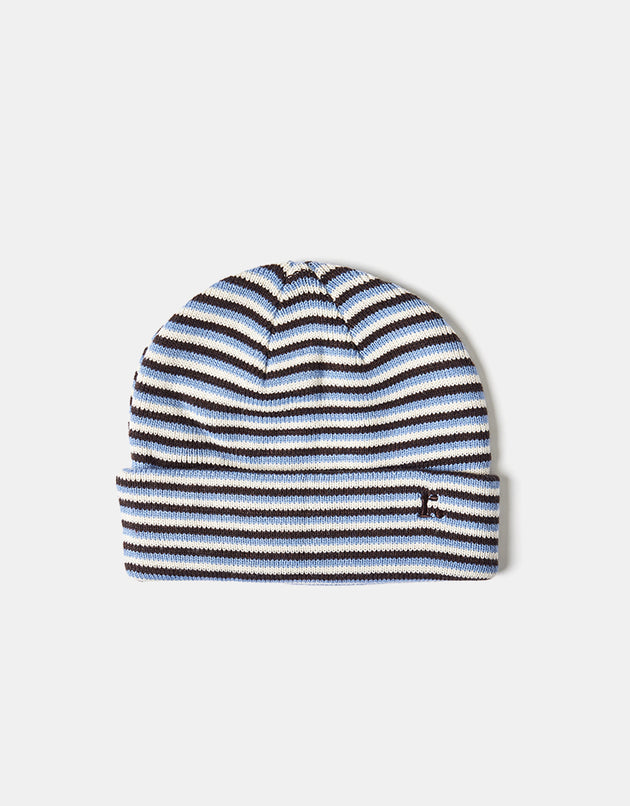 Route One Striped Cuffed Beanie - Brown/Dusty Blue/Antique White