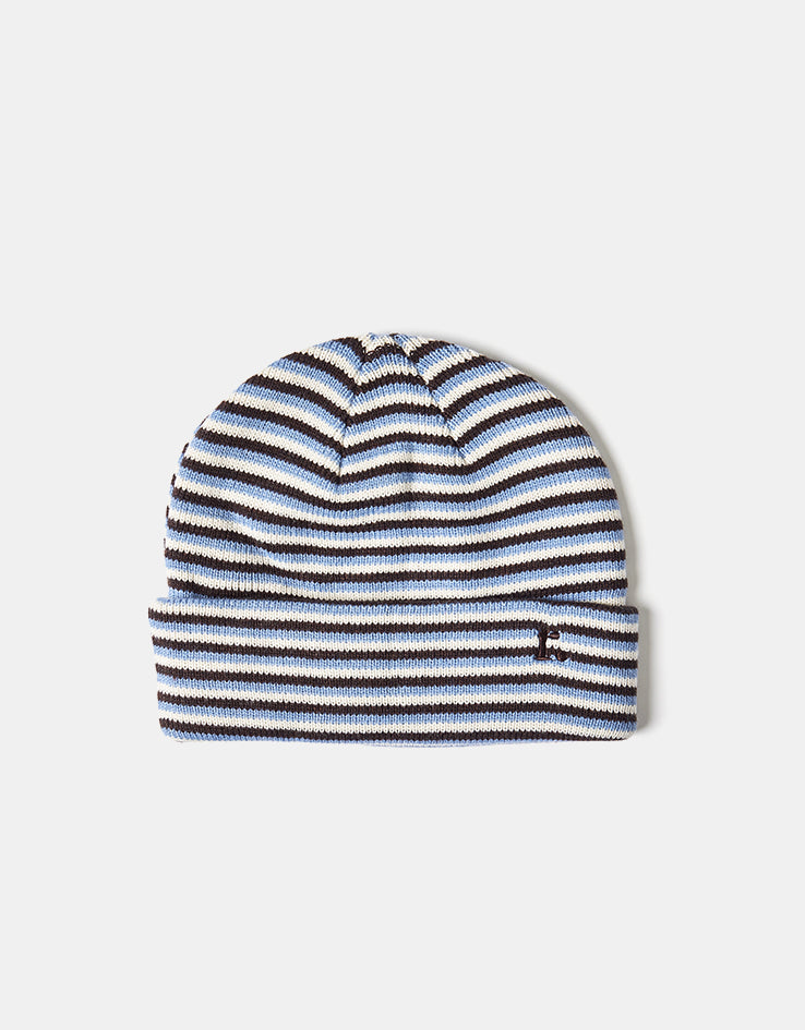 Route One Striped Cuffed Beanie - Brown/Dusty Blue/Antique White