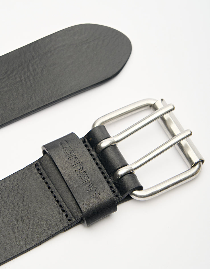 Carhartt WIP Double Script Leather Belt - Black/Silver