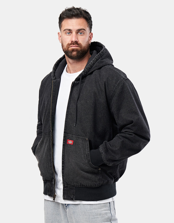 Dickies Hilham Lined Denim Hooded Bomber Jacket - Black Wash Faded