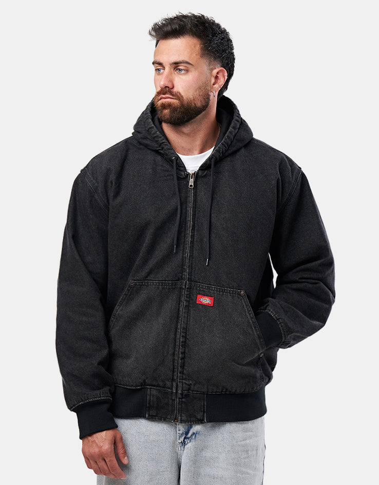 Dickies Hilham Lined Denim Hooded Bomber Jacket - Black Wash Faded