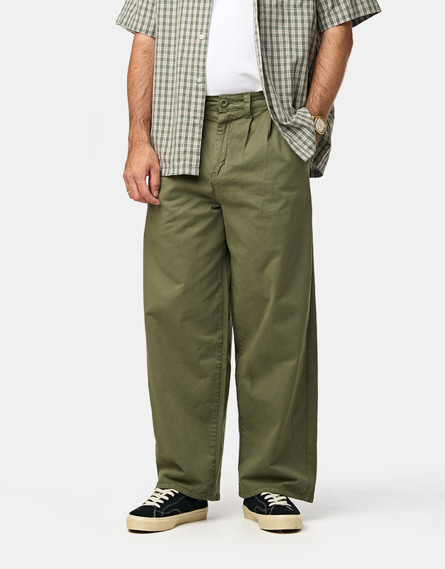 Route One Wide Leg Pleated Chino - Olive