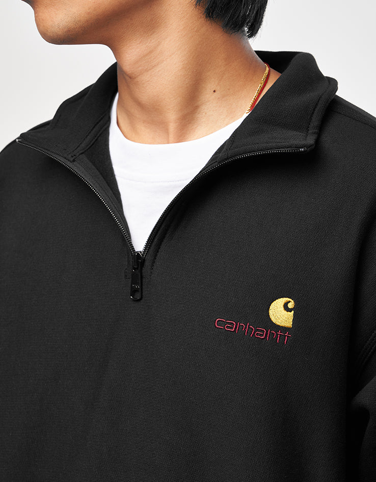 Carhartt WIP Half Zip American Script Sweat - Black