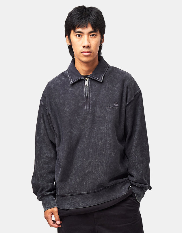 Carhartt WIP Lambert Polo Sweat - Black (Moon Wash)