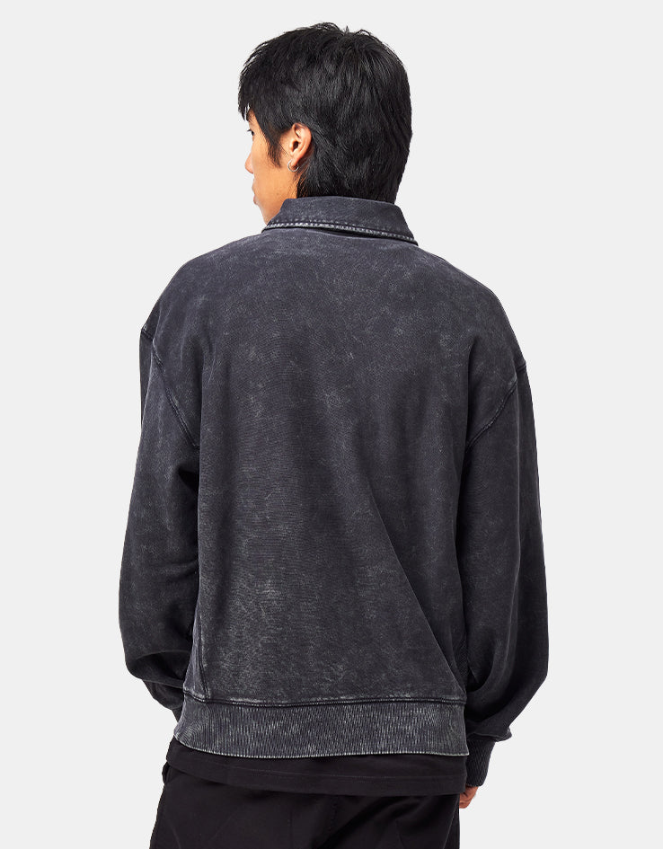 Carhartt WIP Lambert Polo Sweat - Black (Moon Wash)