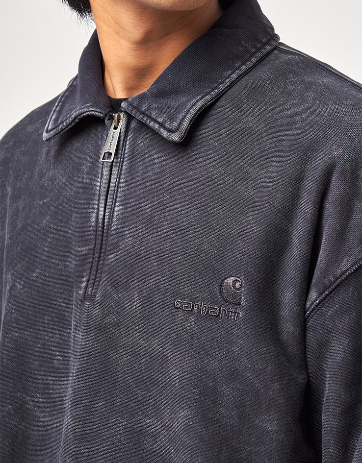 Carhartt WIP Lambert Polo Sweat - Black (Moon Wash)