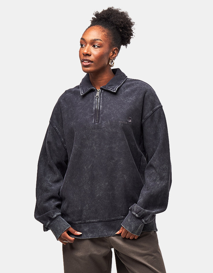 Carhartt WIP Lambert Polo Sweat - Black (Moon Wash)