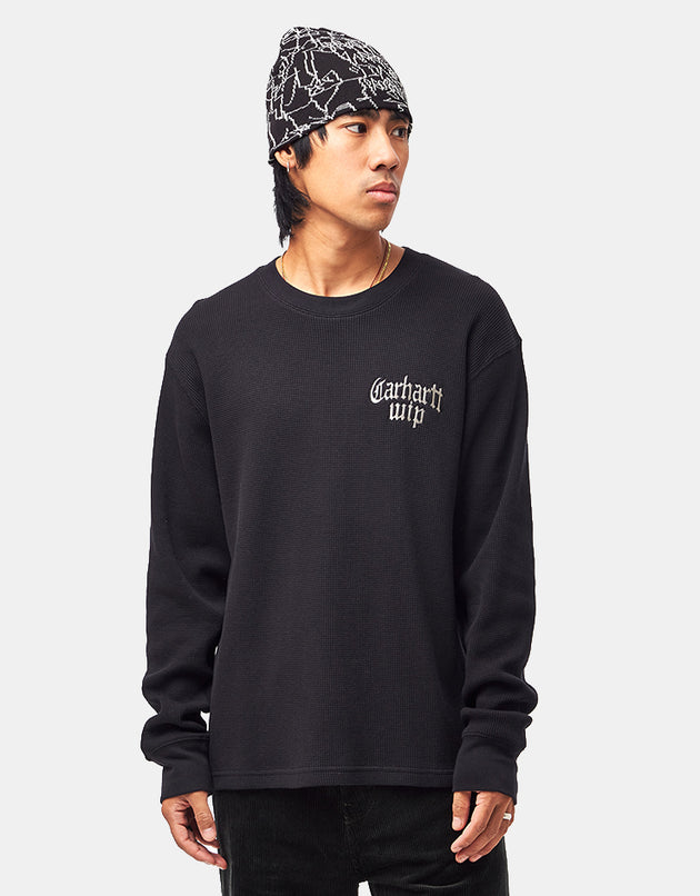 Carhartt WIP L/S Blackletter Waffle T-Shirt - Black/White