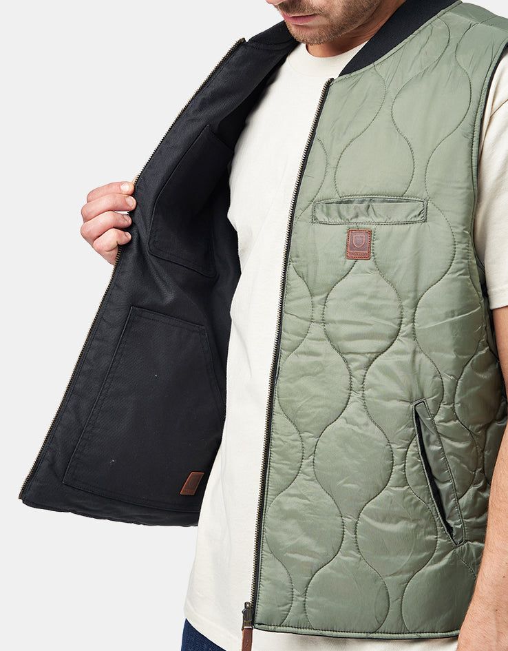 Brixton Builders Abraham Reversible Vest - Black/Olive Surplus