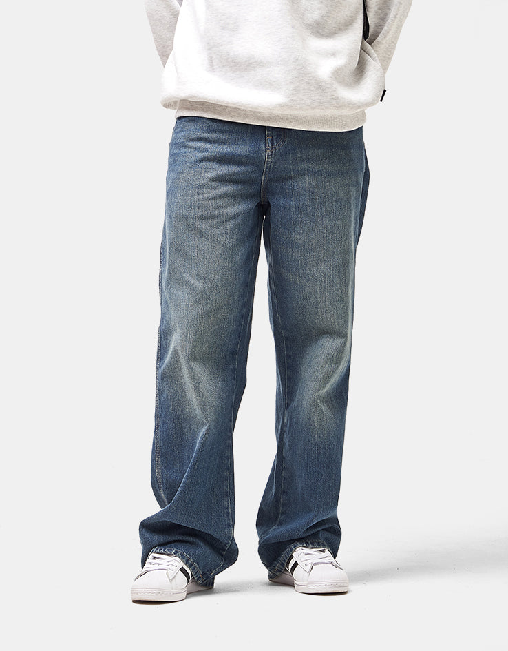 Dickies Springerville Baggy Straight Work Jeans - Mid Blue Fade Wash