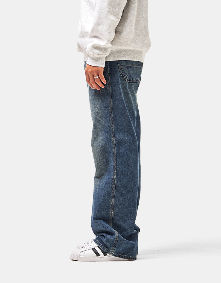 Dickies Springerville Baggy Straight Work Jeans - Mid Blue Fade Wash