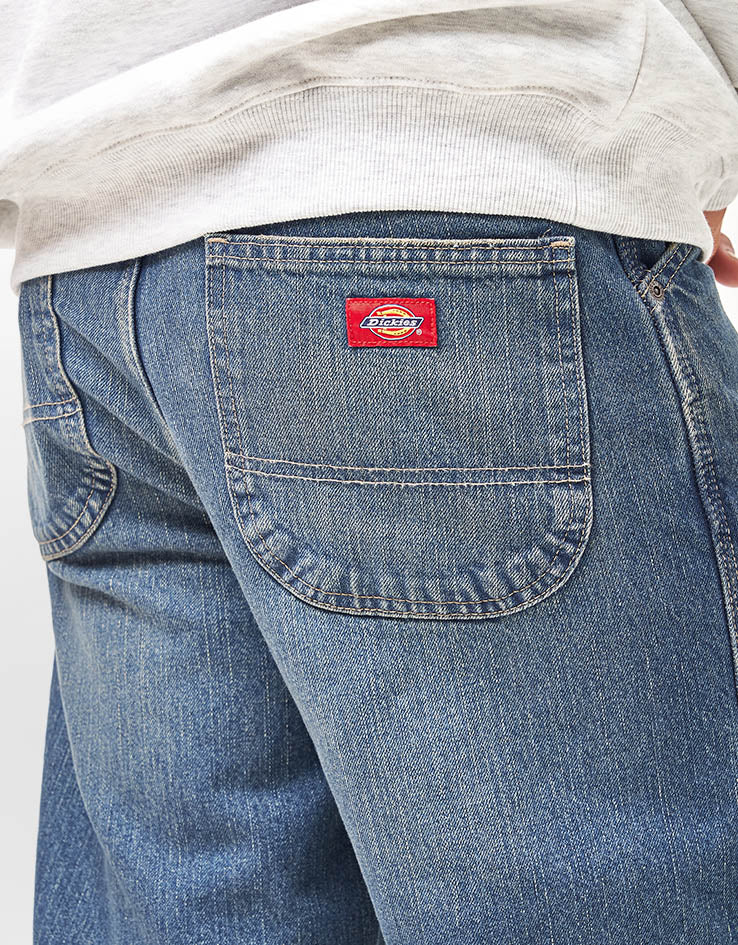 Dickies Springerville Baggy Straight Work Jeans - Mid Blue Fade Wash