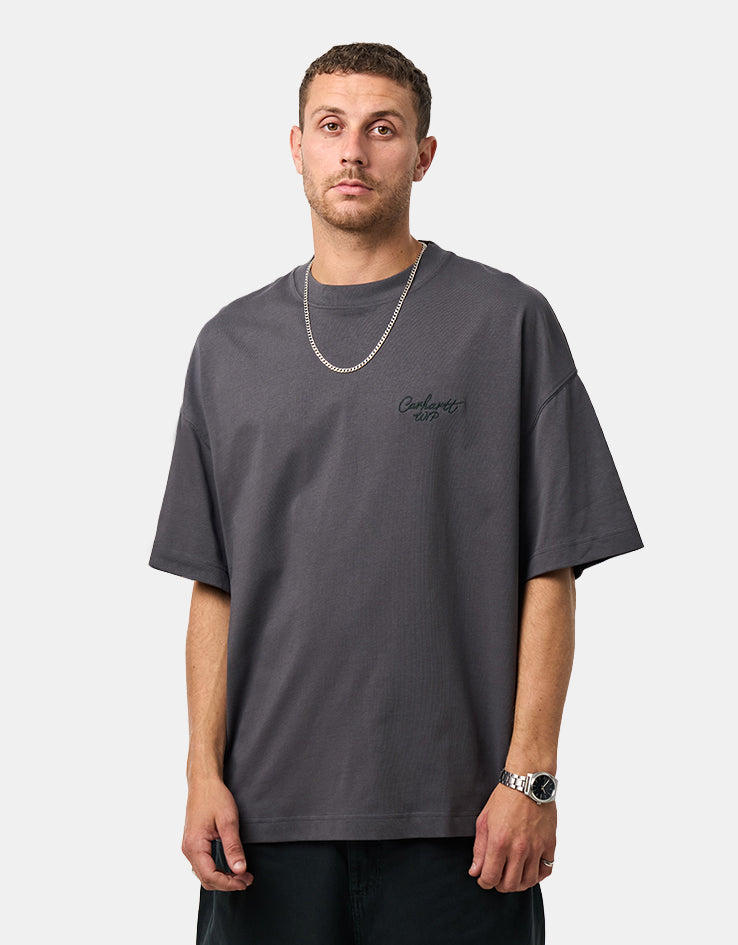 Carhartt WIP S/S Signature Script T-Shirt - Graphite/Dark Scarab