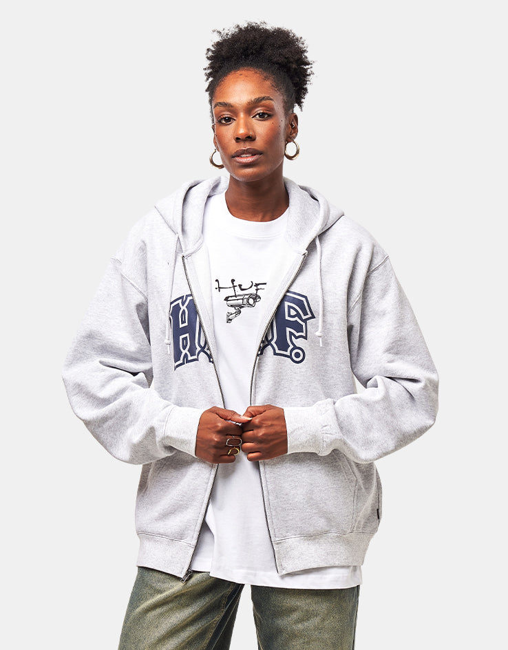 HUF Classic Arch Full Zip Hoodie - Heather Grey/Navy