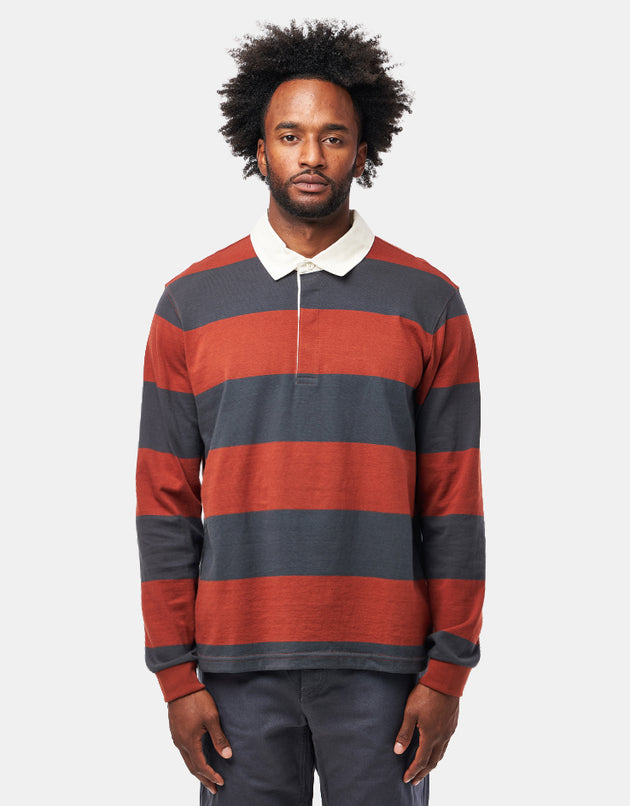 Patagonia L/S Rugby Shirt - Wide Stripe: Rusty Red