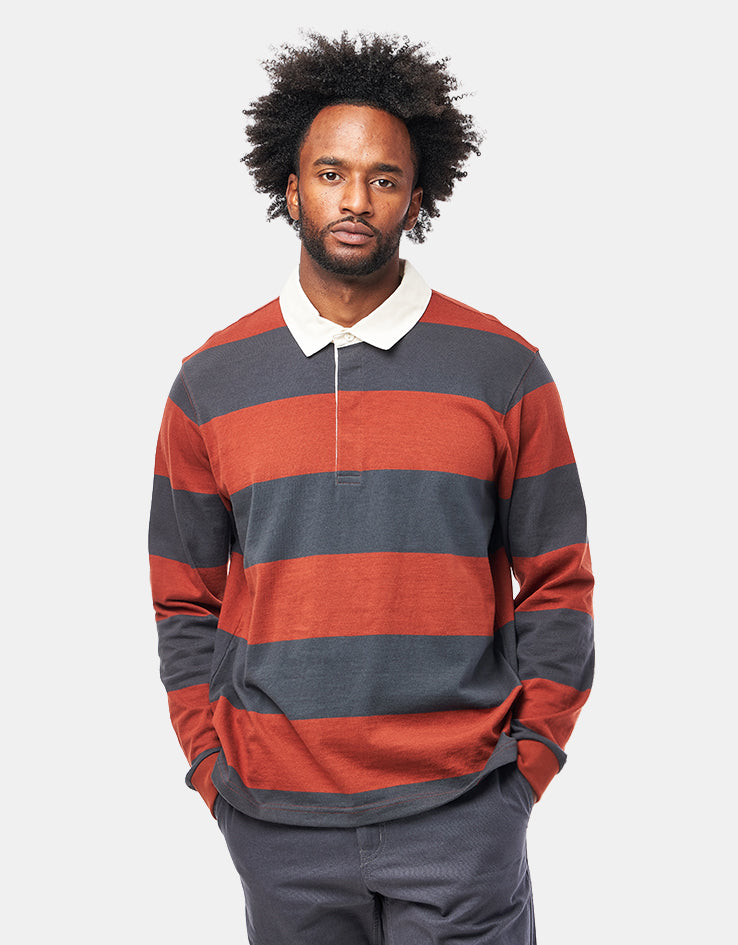 Patagonia L/S Rugby Shirt - Wide Stripe: Rusty Red