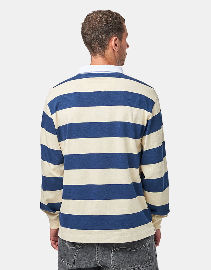 Route One Striped Rugby Shirt - Navy/Off White