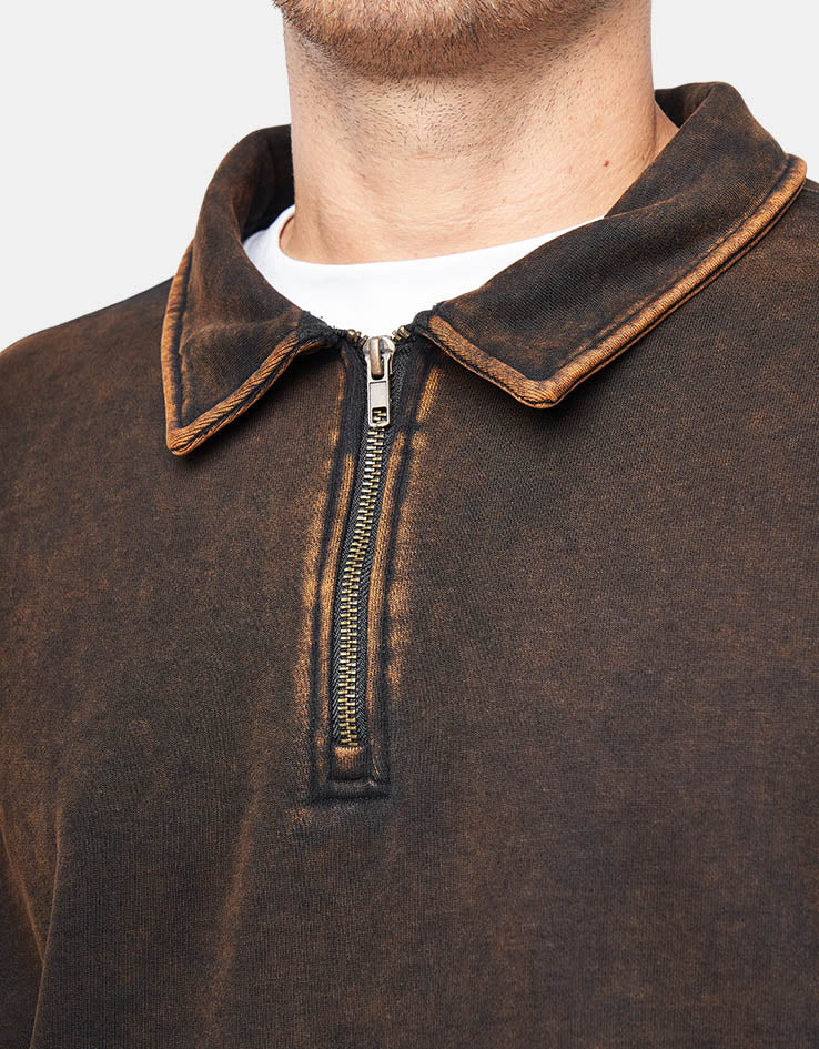 Route One 1/4 Zip Sweat - Black (Acid Wash)