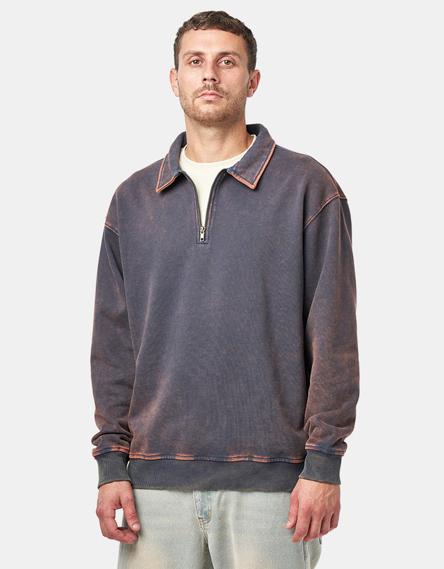 Route One 1/4 Zip Sweat - Graphite (Acid Wash)