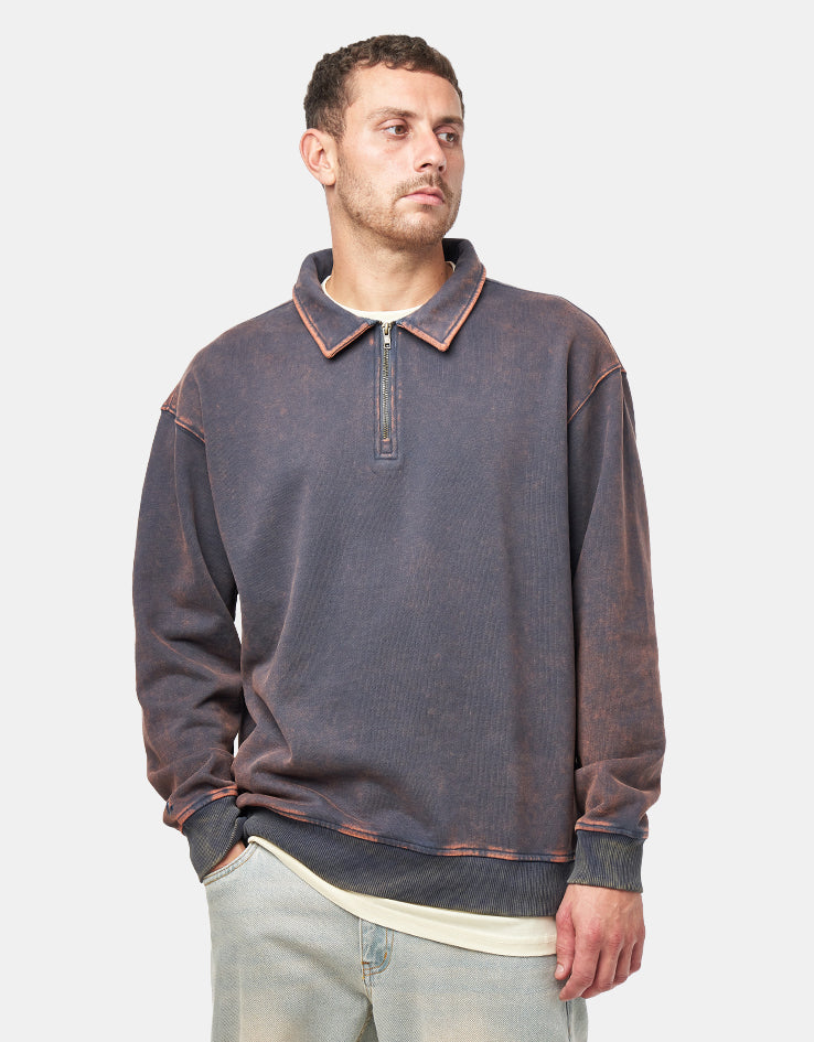 Route One 1/4 Zip Sweat - Graphite (Acid Wash)