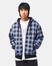 Route One Heavyweight Zip Hoodie (400gsm) - Plaid (Navy)