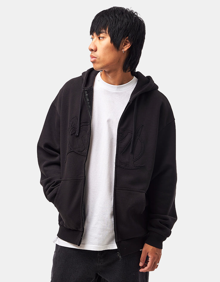 Route One Heavyweight Applique Zip Hoodie (400gsm) - Tribe (Black)