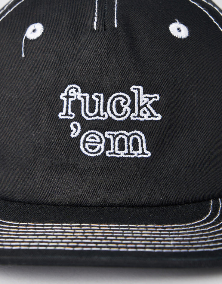 Route One Fuck ‘em Unstructured Contrast Stitch Strapback Cap - Black/White