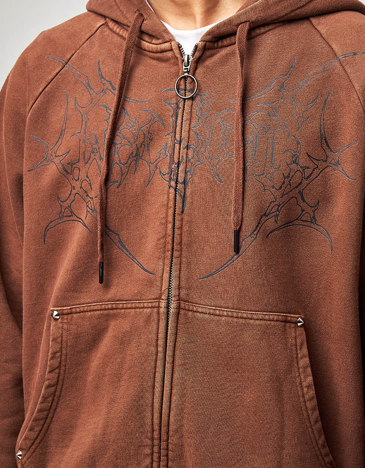 Welcome Grapple Cropped Zip Hoodie - Brown