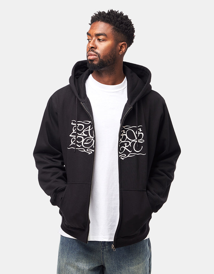 Pass Port Caligraphy Zip Hoodie - Black