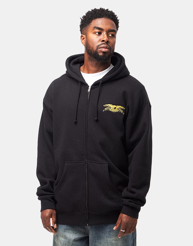 Anti Hero Basic Eagle Embroidered Zip Hoodie - Black/Yellow