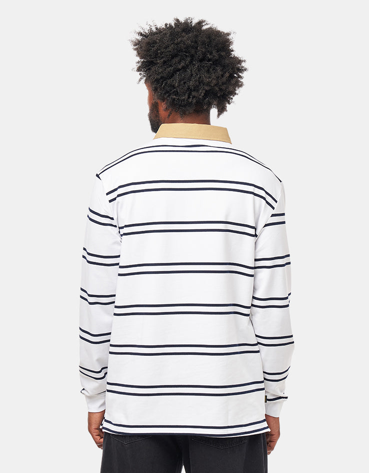 Krooked Sun Heart L/S Polo Shirt - White/Navy