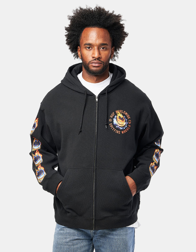 HUF x Spitfire Chrome Head Full Zip Hoodie - Black