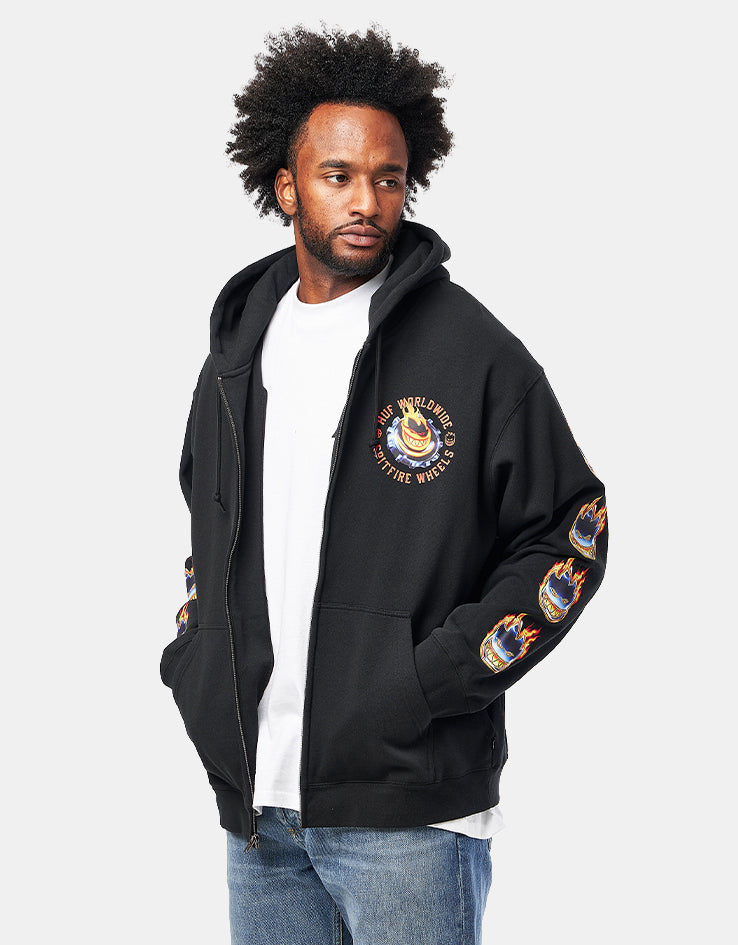 HUF x Spitfire Chrome Head Full Zip Hoodie - Black