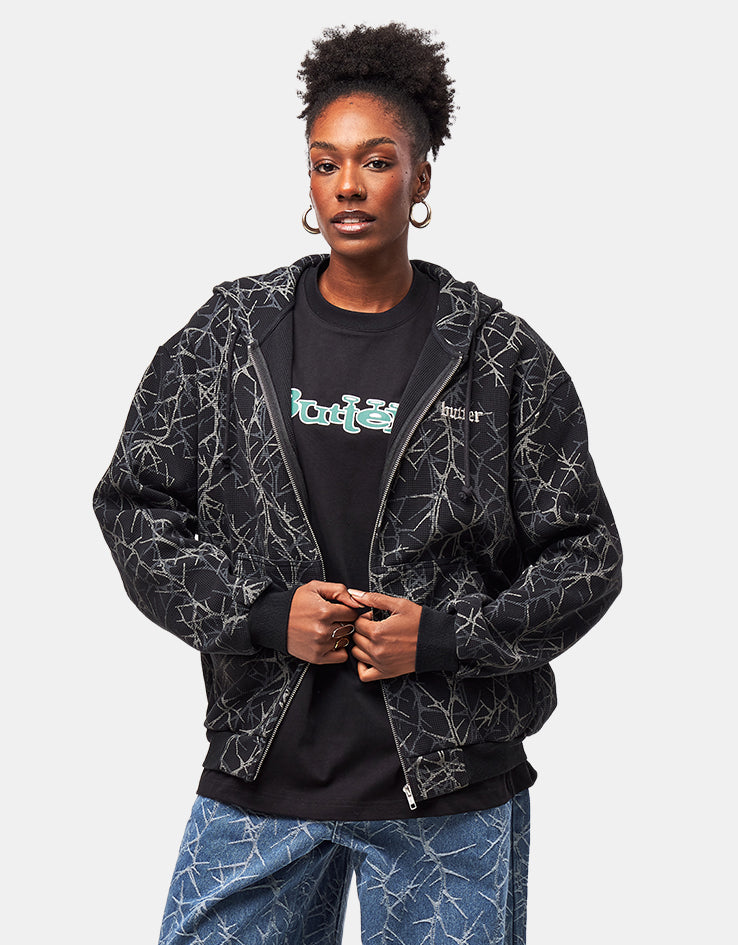 Butter Goods Thorn Camo Waffle Zip-Thru Hoodie - Black