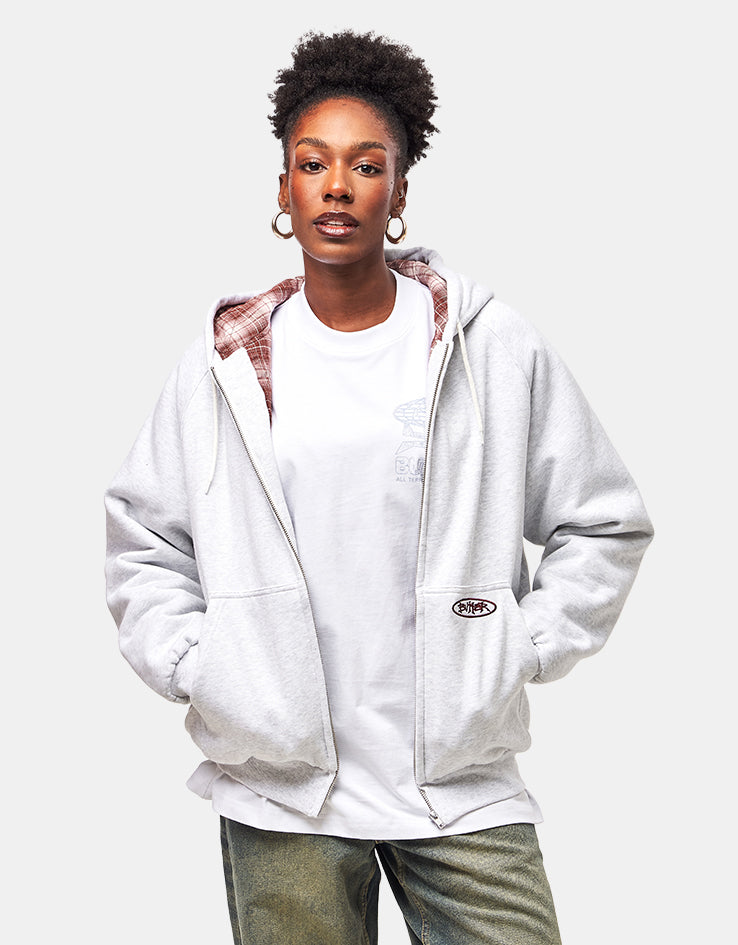 Butter Goods Plaid Lined Zip-Thru Hoodie - Ash