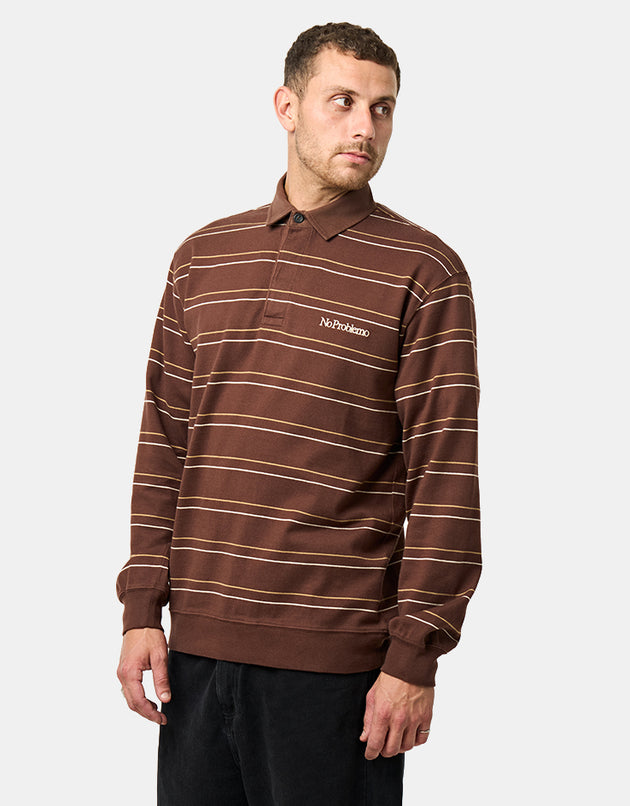 No Problemo Striped L/S Rugby Shirt - Brown