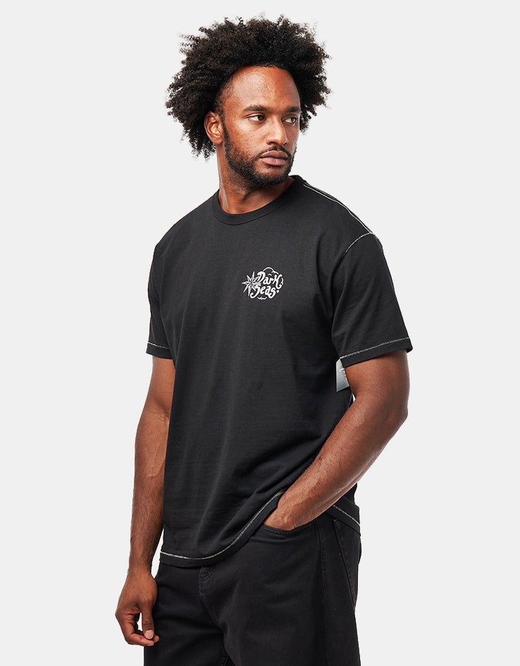 Dark Seas Folklore Contrast Stitch T-Shirt - Heather Black