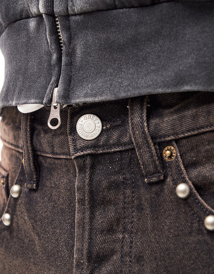 Obey Studded Boxcar Straight Leg Denim - Black Rust Wash