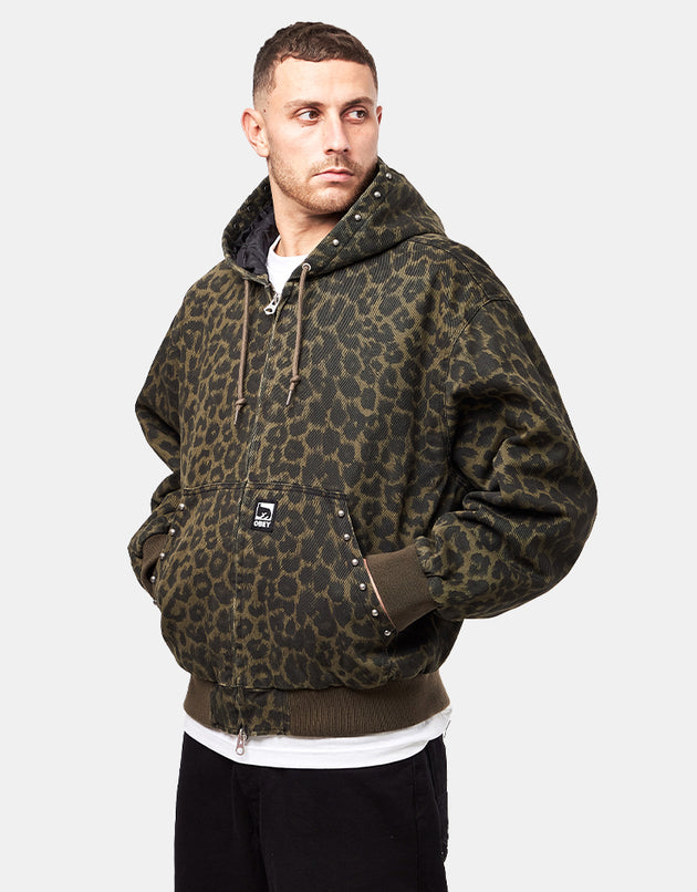 Obey Studded Zip Up Jacket - Dark Leopard