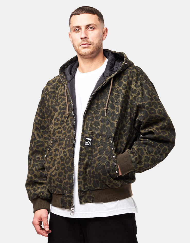 Obey Studded Zip Up Jacket - Dark Leopard
