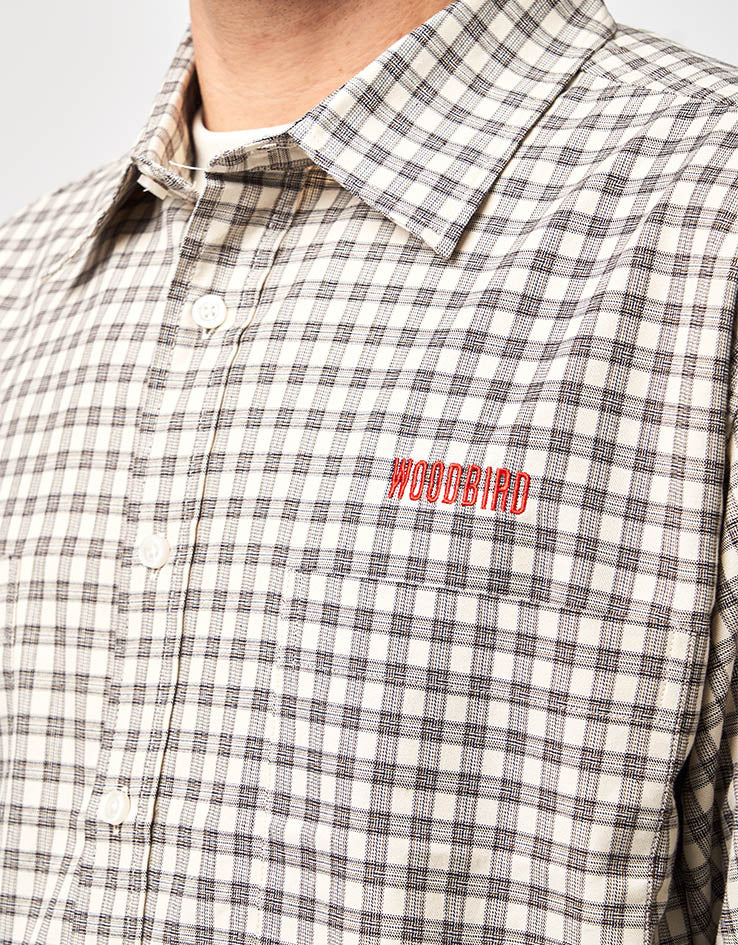Woodbird Buzo EMB Check L/S Shirt - Off White